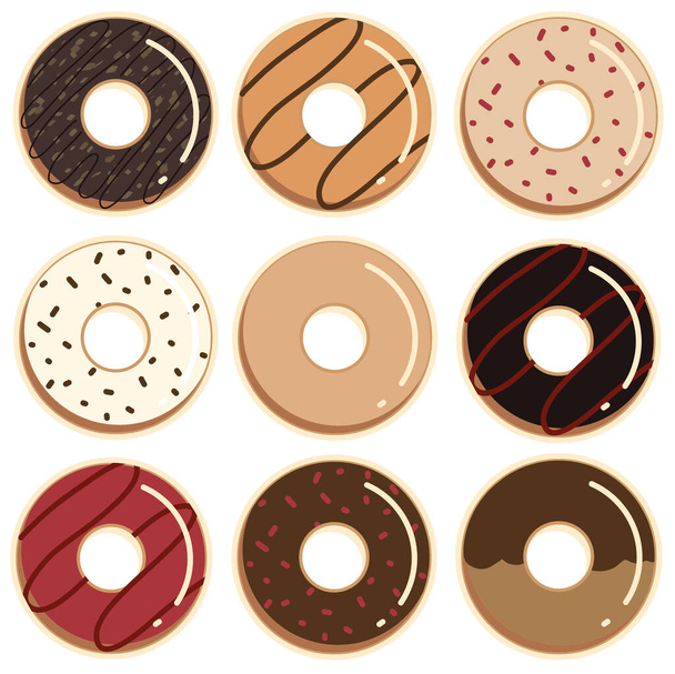 Een vectorset van 9 donuts  - Vector, afbeelding