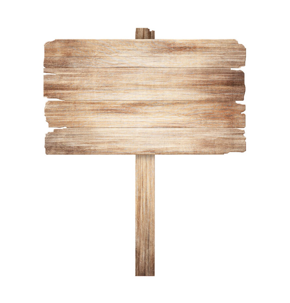 Signo de madera aislado sobre un fondo blanco. Viejas tablas de madera. Ilustración 3D - Foto, imagen