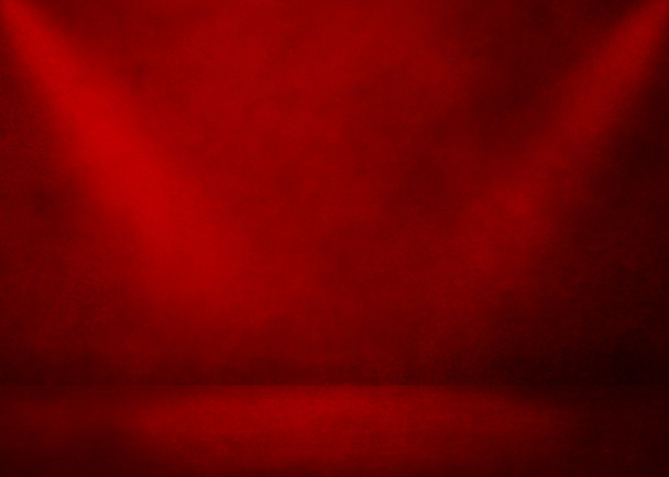 赤い部屋の背景。スタジオテンプレート。グランジレッドバックライト付きインテリア. - 写真・画像
