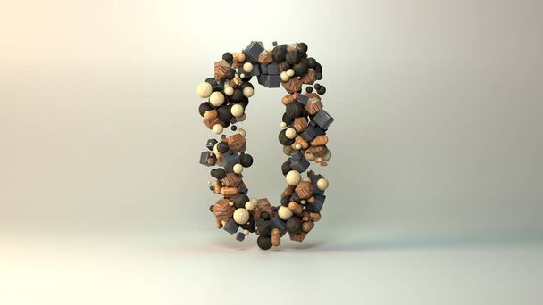 A 3D render of numbers in wood materials . Number 0 - Photo, Image