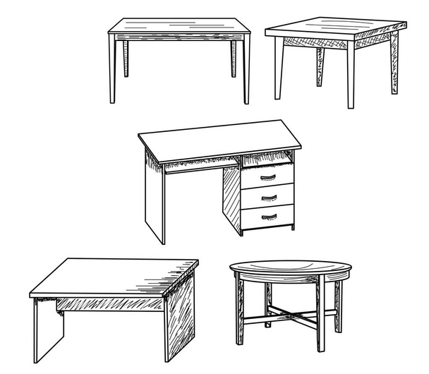 boceto aislado de una mesa, conjunto
 - Vector, Imagen