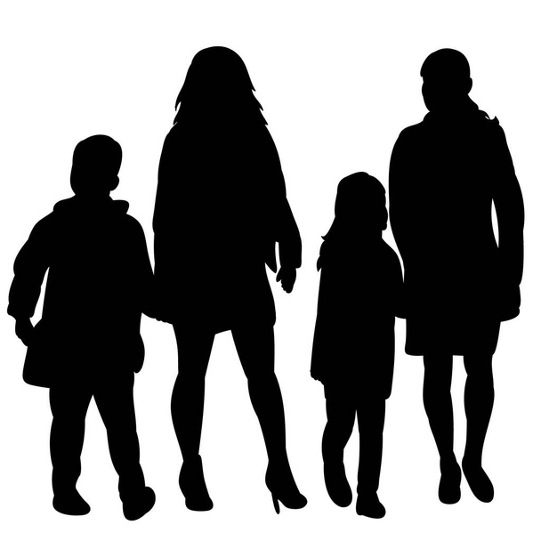 Vektor, isolierte Silhouette Menschen mit Kindern gehen zu Fuß - Vektor, Bild