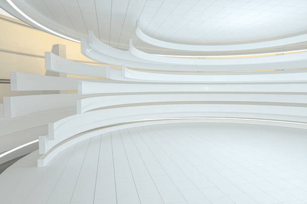Sala redonda branca, estrutura futurista, renderização 3d. Desenho digital de computador
. - Foto, Imagem