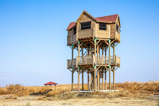 Bird observation tower ( Bird Watching Point) at the lake in Lake Eber, Afyon Province, Turkey. - Photo, Image
