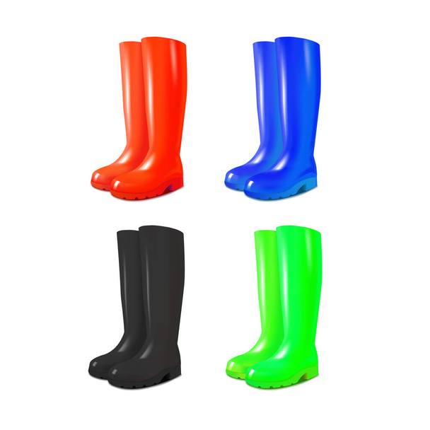 Realistic 3d Detailed Color Rubber Boots Set. Vector - Vector, Imagen