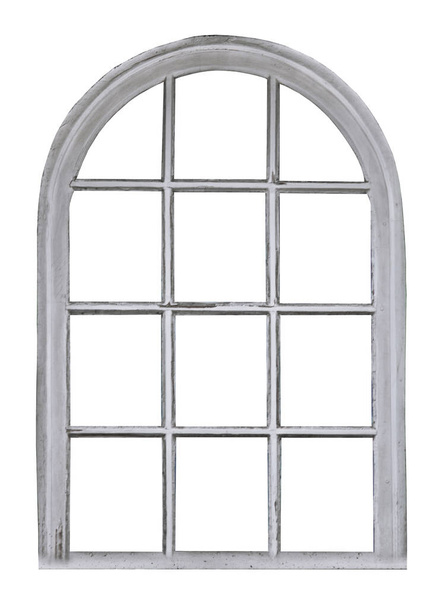 Old wooden window with arch on white background - Photo, Image