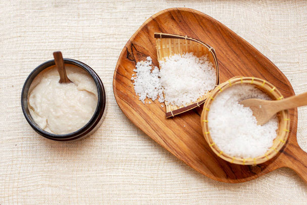 Spa Set. Aroma Salt. Handmade Salt Scrub. Thailand. Toiletries spa set. Spa Room. Aroma by natural. Organic salt. - Photo, Image