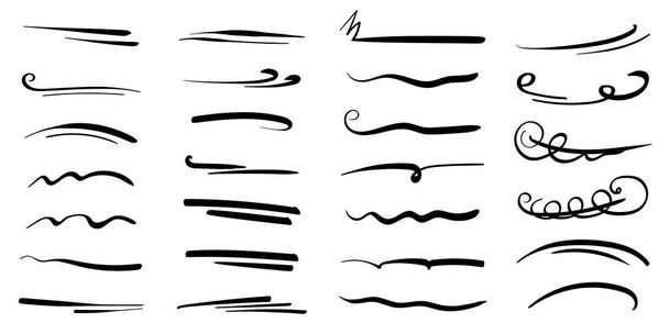 Collezione disegnata a mano di stile doodle varie forme, sottolinea. Linee d'arte. Isolato su bianco. Illustrazione vettoriale - Vettoriali, immagini