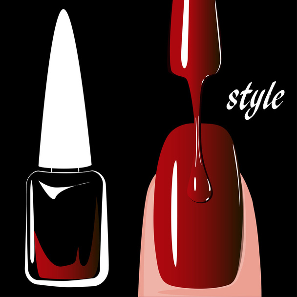 Nail polish red, on black background. vector - Vector, Image