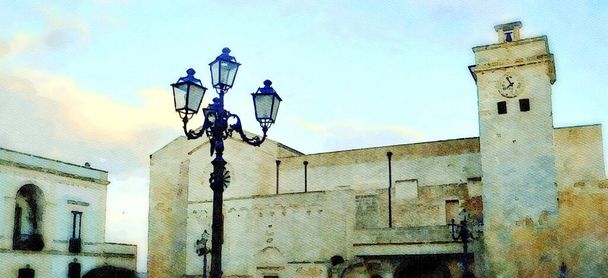 Watercolostyle digital que representa una visión de la antigua catedral de Castro en Salento en Puglia
 - Foto, imagen