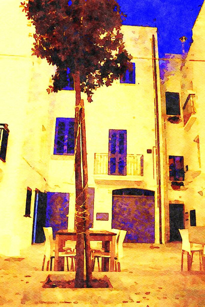 Digitális vízilabda képviseli az udvar egy történelmi épület Polignano egy kanca Salento Puglia - Fotó, kép
