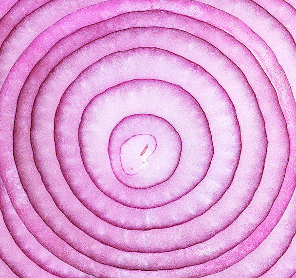Violet onion slice as a background, top view. Sliced red onion rings. - Фото, зображення