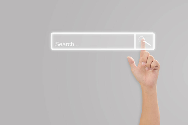 Haga clic en la página del botón de búsqueda de mano en la pantalla virtual. Idea para buscar en la red de información de datos. Copiar espacio para texto
. - Foto, imagen