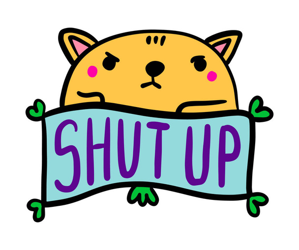 Закройте руки нарисованные векторные иллюстрации в мультяшном комическом стиле кошки сердитый выразительный ярлык с надписью оранжевый фиолетовый синий зеленый
 - Вектор,изображение