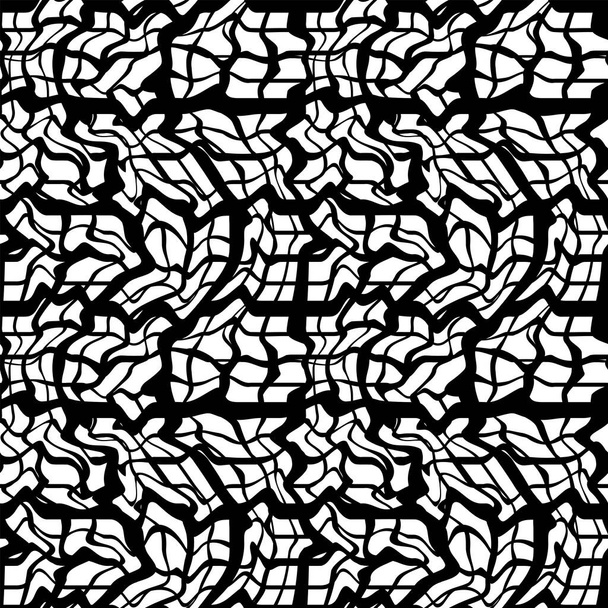 Seamless monocromático grunge tecido paterno textura. Simples geométrico resumo quebrado pano de fundo. Impressão de ondas em preto e branco. Ilustração moderna para papel de parede design, papel decorativo, web, etc
 - Vetor, Imagem