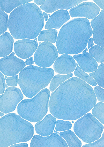 Eine erfrischende Aquarell-Illustration der schwankenden Wasseroberfläche, vertikale Form. - Foto, Bild