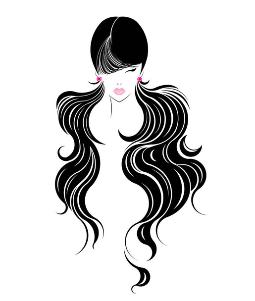 Frauen lange Frisur Ikone, Logo Frauen Gesicht auf weißem Hintergrund - Vektor, Bild