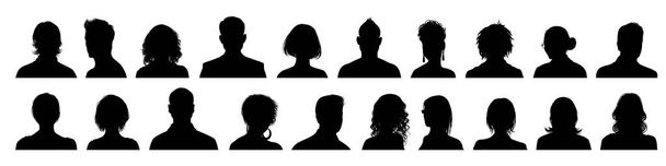 Set homme et femme tête icône silhouette. Signe de profil avatar masculin et féminin - Vecteur, image