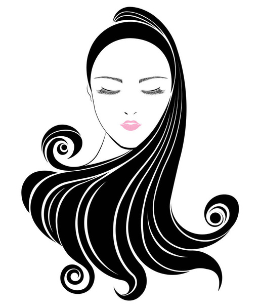 Ícone de estilo de cabelo longo, rosto de mulheres logotipo
 - Vetor, Imagem