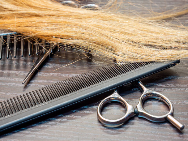 Herramienta de peluquería con cabello rubio artesanal
 - Foto, imagen