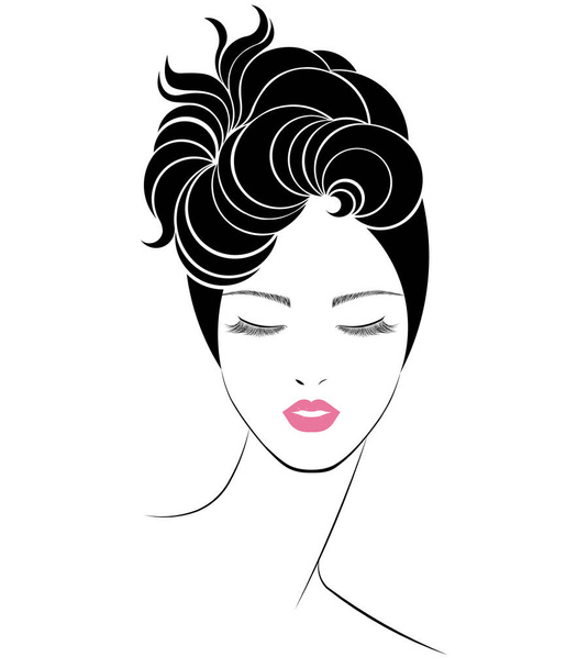 Lange Frisur Ikone, Logo Frauen Gesicht auf weißem Hintergrund, Vektor - Vektor, Bild