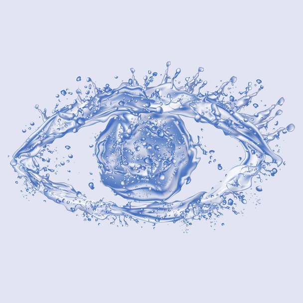 Occhio fatto di spruzzi d'acqua su uno sfondo blu - Vettoriali, immagini