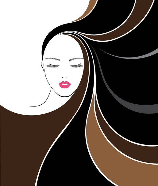 ロングヘアスタイルのアイコン、ロゴの女性の顔 - ベクター画像