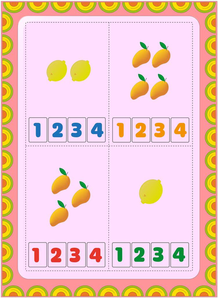 Matematica prescolare e per bambini con disegno di mango e limone - Vettoriali, immagini