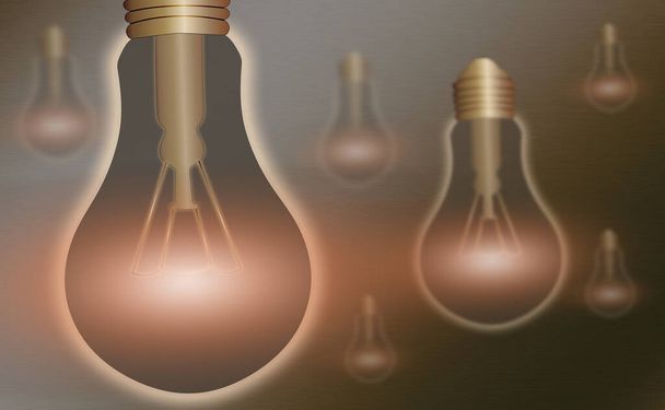 Realistinen ja värillinen Vintage hehkuva hehkulamput läpinäkyvä asetettu sisältyvät lamput parvi tyyli kuvitus. Litteä graafinen suunnittelu, Idea merkki, Ratkaisu, Ajattelu käsite. - Valokuva, kuva