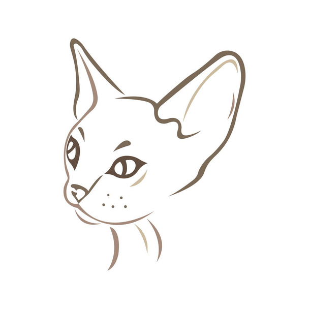 Sphynx 'in siyah ağızlıklı kedisi. Düz stil. Logo, maskot, ikonlar, albümler, dövmeler, afişler, hatıra eşyası, tişört ya da giysilere uygun bir tasarım, egzotik bir hayvanın sembolü. İzole vektör - Vektör, Görsel