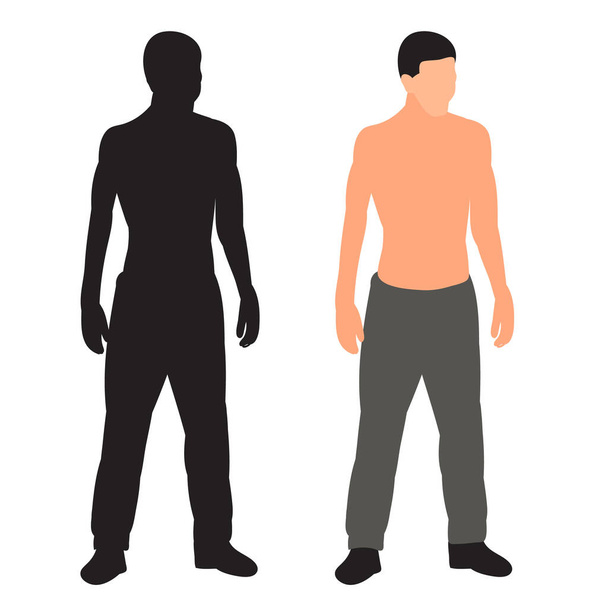 άνθρωπος στέκεται σε ένα επίπεδο στυλ, χωρίς πρόσωπο, σιλουέτα - Διάνυσμα, εικόνα