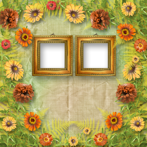 Grunge frame for interior with bunch of flowers - Fotó, kép