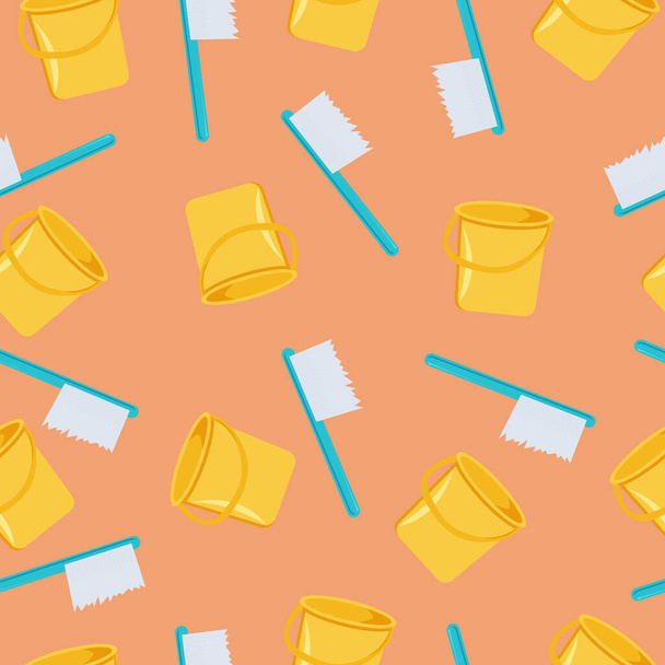  cleaning services company vector seamless pattern, buckets and brush - Вектор,изображение