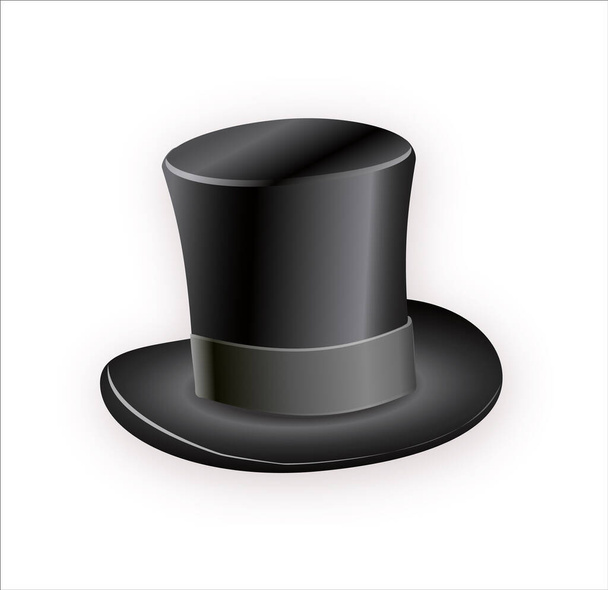 Cappello cilindro nero con nastro nero. Cappello magico
. - Vettoriali, immagini