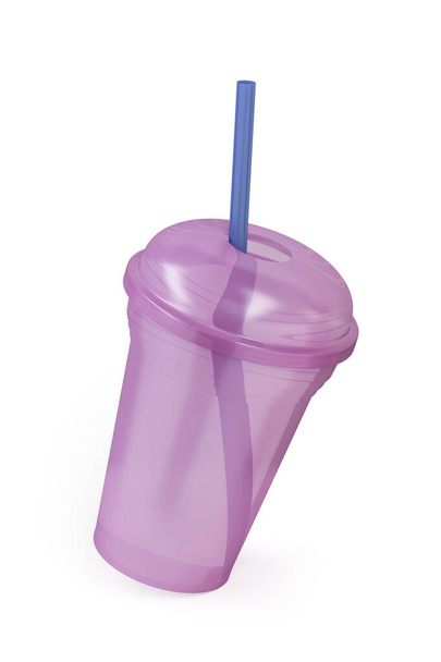 Порожня одноразова пластикова чашка для холодних напоїв з соломою
 - Фото, зображення