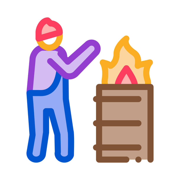 Evsiz, ısınan alev ikonu taşıyıcısı. Evsiz, sıcak alev işareti. renk sembolü çizimi - Vektör, Görsel