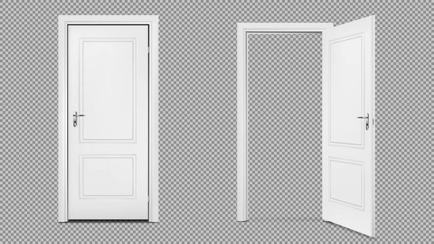 Realistische Tür isoliert auf transparentem Hintergrund öffnen und schließen - Vektor, Bild