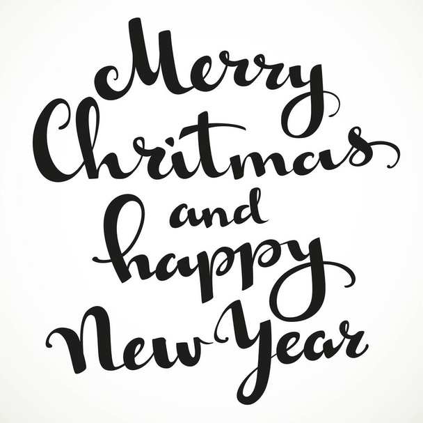 Merry Christmas and happy New Year calligraphic inscription on a white background - Vektor, Bild