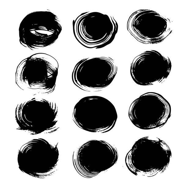 Black abstract handdrawn circles realistic isolated on a white background - Vector, afbeelding