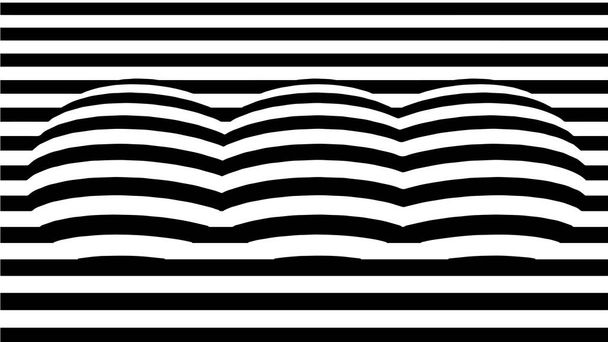 Ilusiones abstractas en blanco y negro en 3D. Fondo de líneas de ilusión óptica. Patrón de rayas de líneas horizontales o fondo con efecto de distorsión ondulada. Ilustración vectorial
. - Vector, Imagen