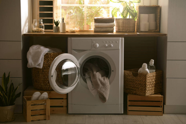 Stylish room interior with washing machine. Design idea - Photo, image