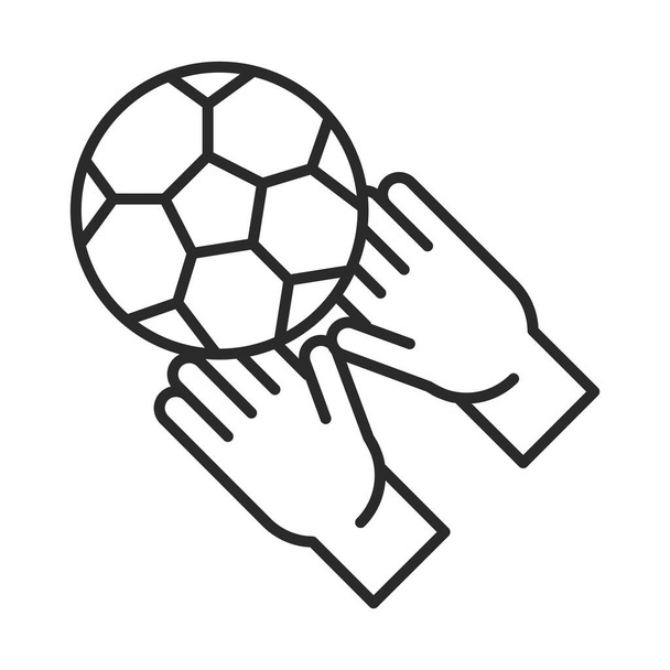 jogo de futebol, bola e luvas equipamento liga esportes recreativos ícone de estilo de linha de torneio
 - Vetor, Imagem
