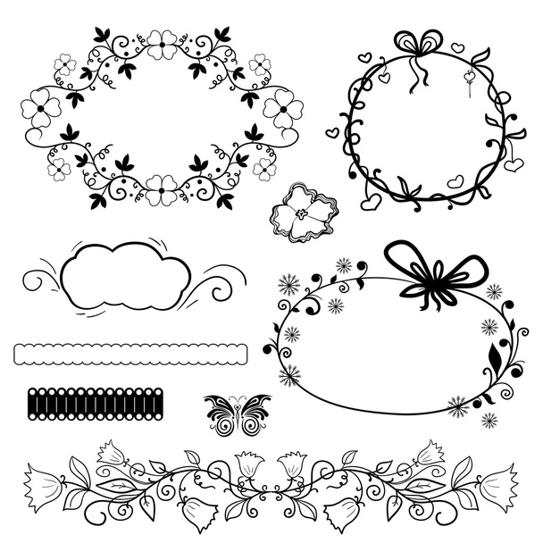 Calligraphic design elements and vintage frame - Vector, Image