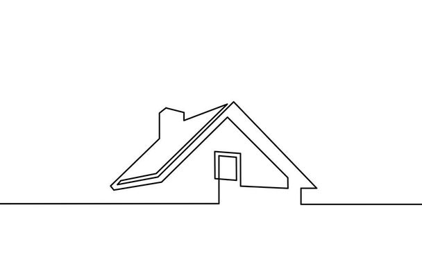 連続1線画。家、屋根、不動産。白黒のベクターイラスト。-ベクトル - ベクター画像