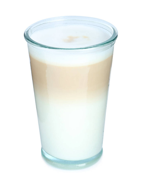 Glass of delicious latte macchiato isolated on white - Foto, Imagen