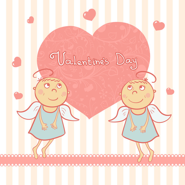 dva roztomilý anděl, sladké karta pro den svatého Valentýna - Vektor, obrázek