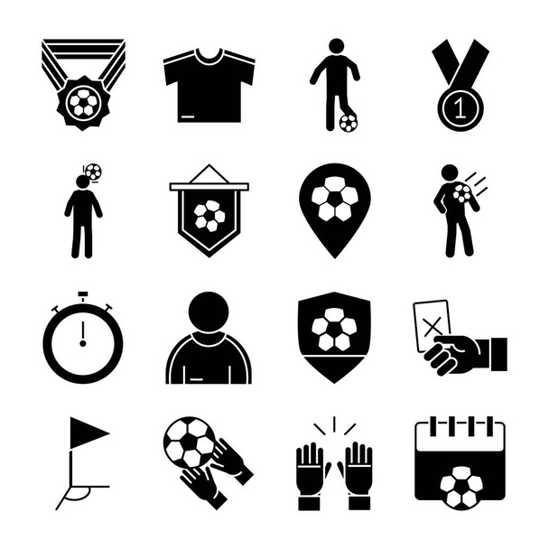 calcio gioco, trofeo lega sport ricreativi torneo silhouette stile icone set - Vettoriali, immagini