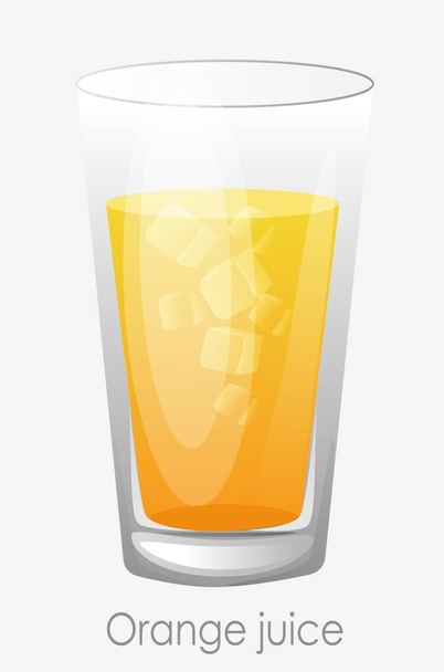 Orangensaft-Eisglas vorhanden. Gelbe Zitrussaft-Eiswürfel transparent. - Vektor, Bild