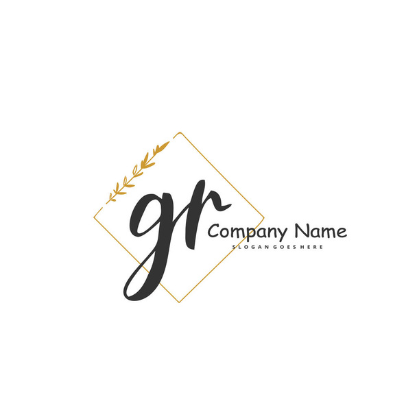 Kezdeti G R GR kézírás és aláírás logó tervezése körrel. Gyönyörű design kézzel írott logó divat, csapat, esküvő, luxus logó. - Vektor, kép