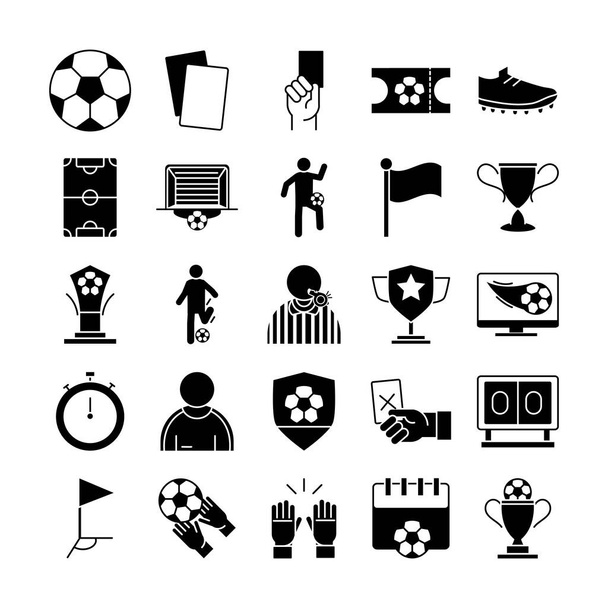 jogo de futebol, troféu liga esportes recreativos torneio silhueta estilo ícones conjunto
 - Vetor, Imagem
